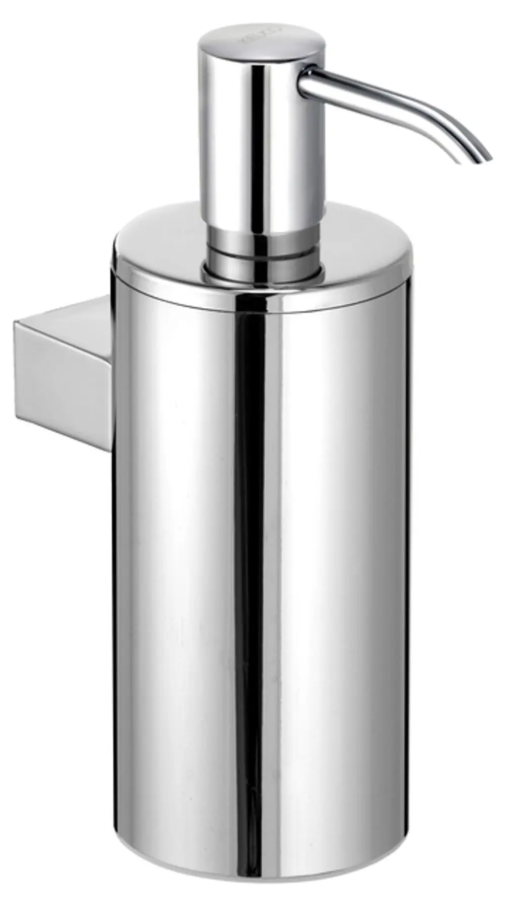 Verchromter Lotionenspender mit Pumpmechanismus und Kunststoffeinsatz, hergestellt von Keuco. Das Design ist schlicht und funktional, ideal für moderne Badezimmer.